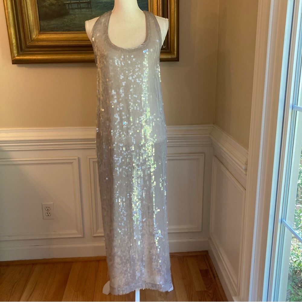 ZARA Silver Gray Sequin Racerback Midi Dress NWT